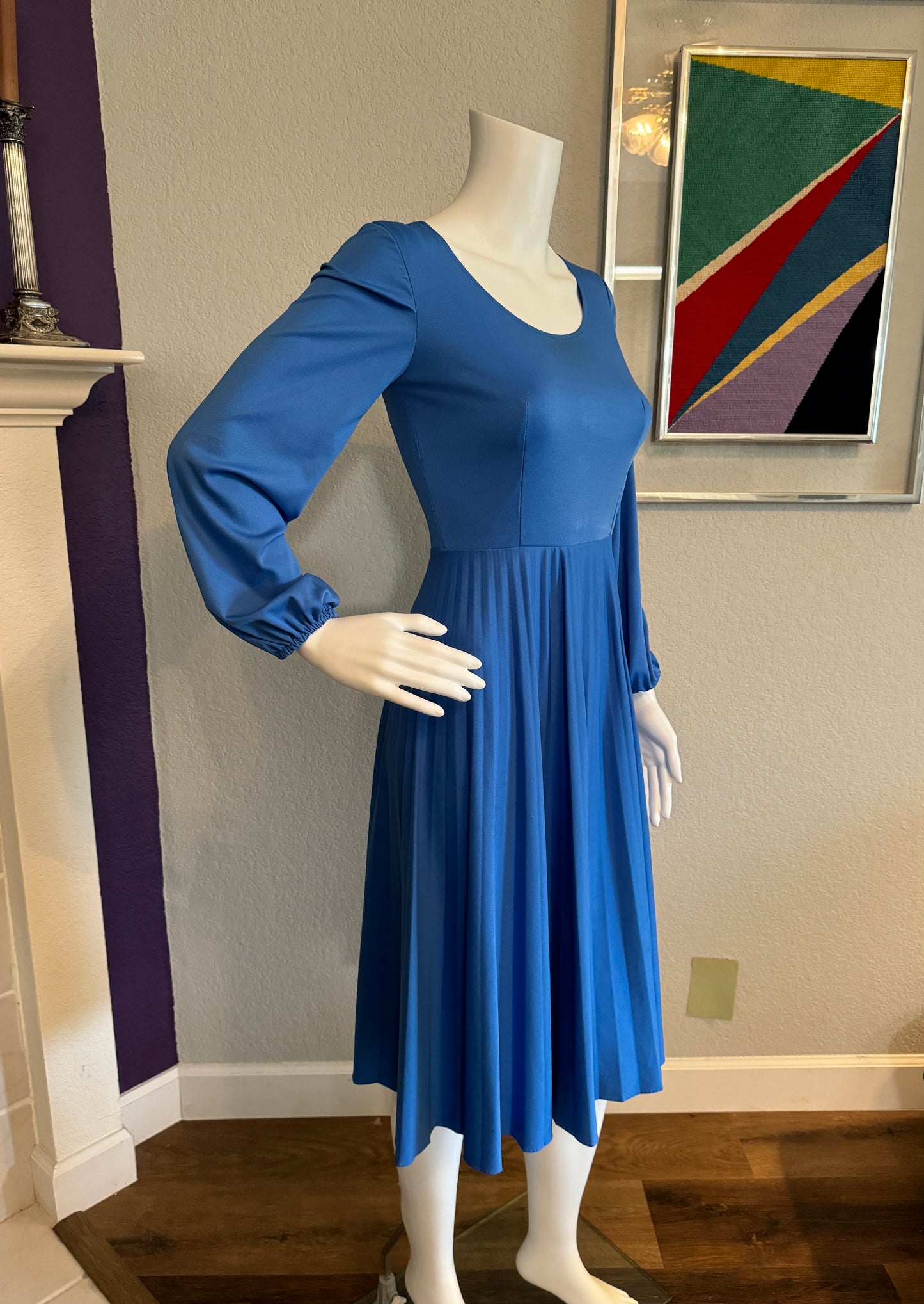 Sky Blue Polyester Long Sleeve Dress - Size SM