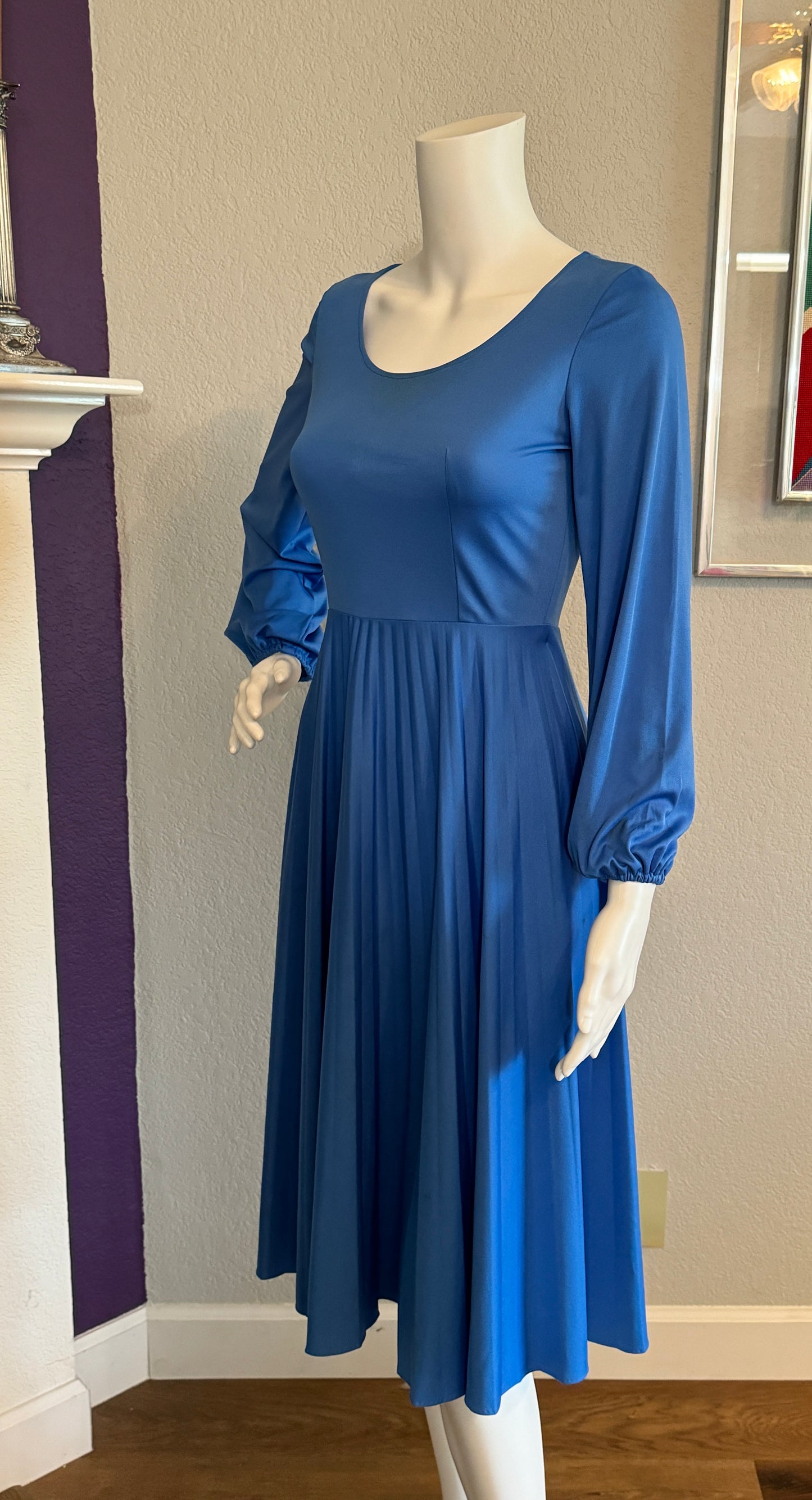 Sky Blue Polyester Long Sleeve Dress - Size SM