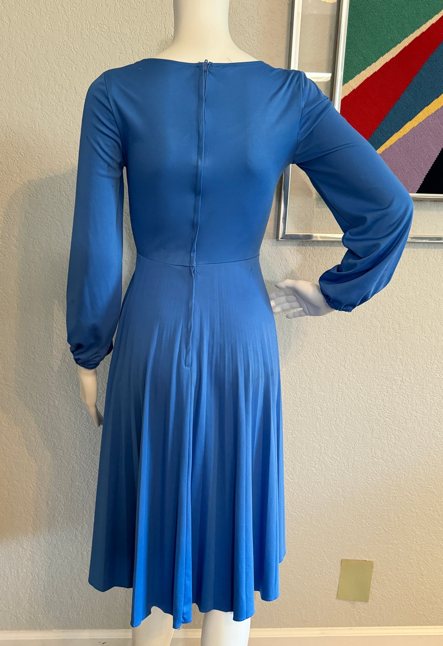 Sky Blue Polyester Long Sleeve Dress - Size SM