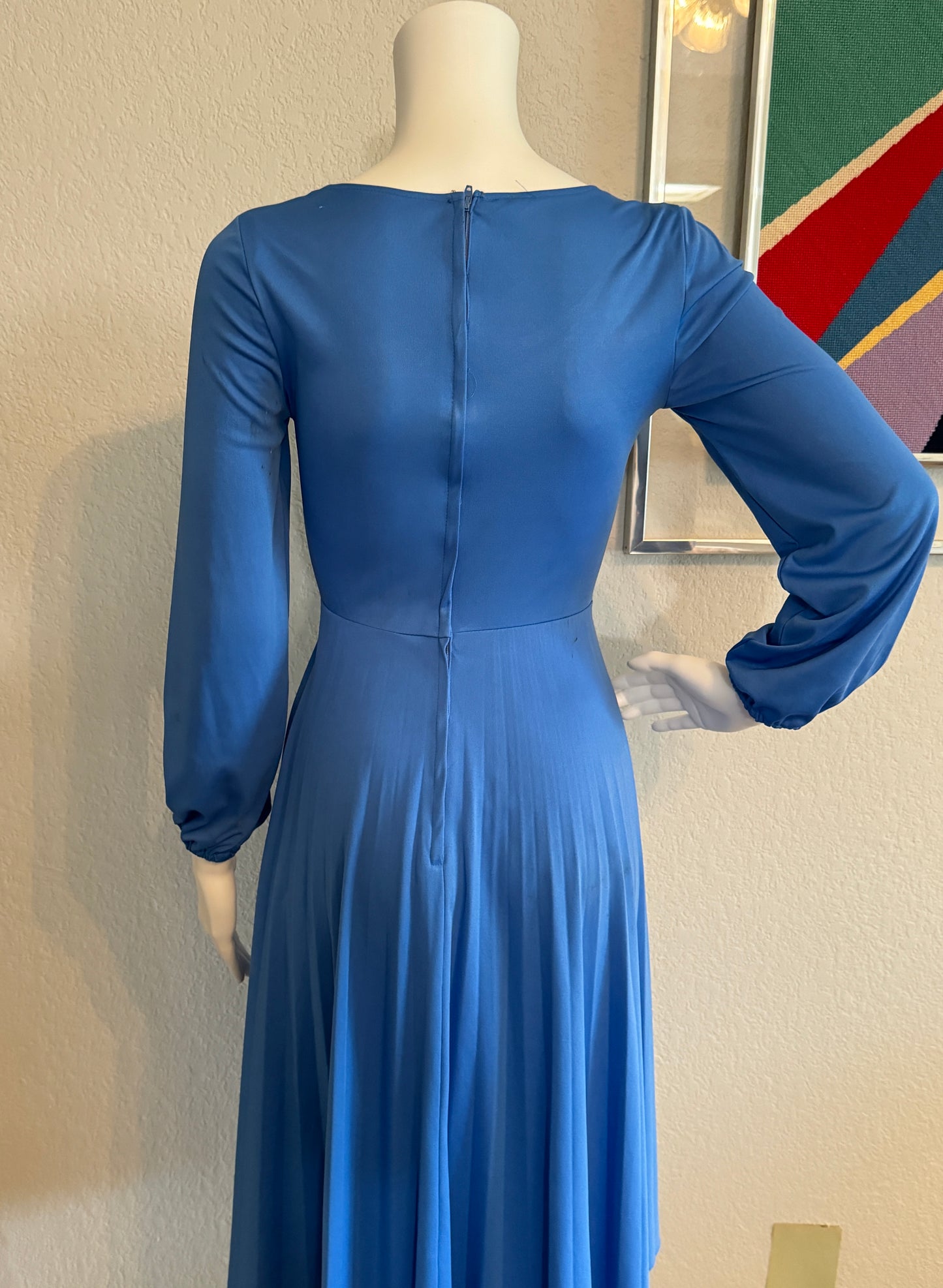 Sky Blue Polyester Long Sleeve Dress - Size SM