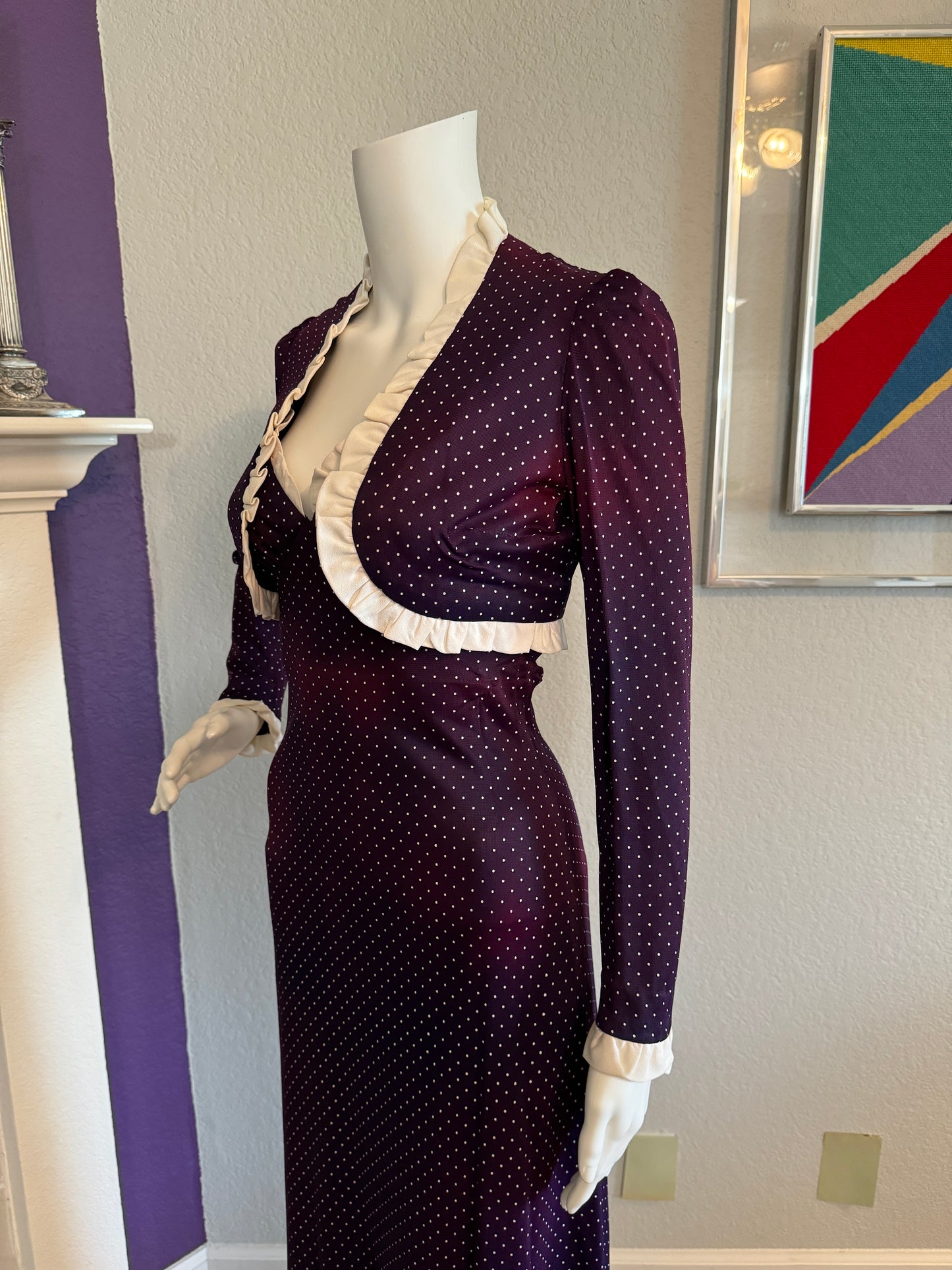 Purple Polka Dot Dress with Matching Jacket - XS - Union Made ILGWL