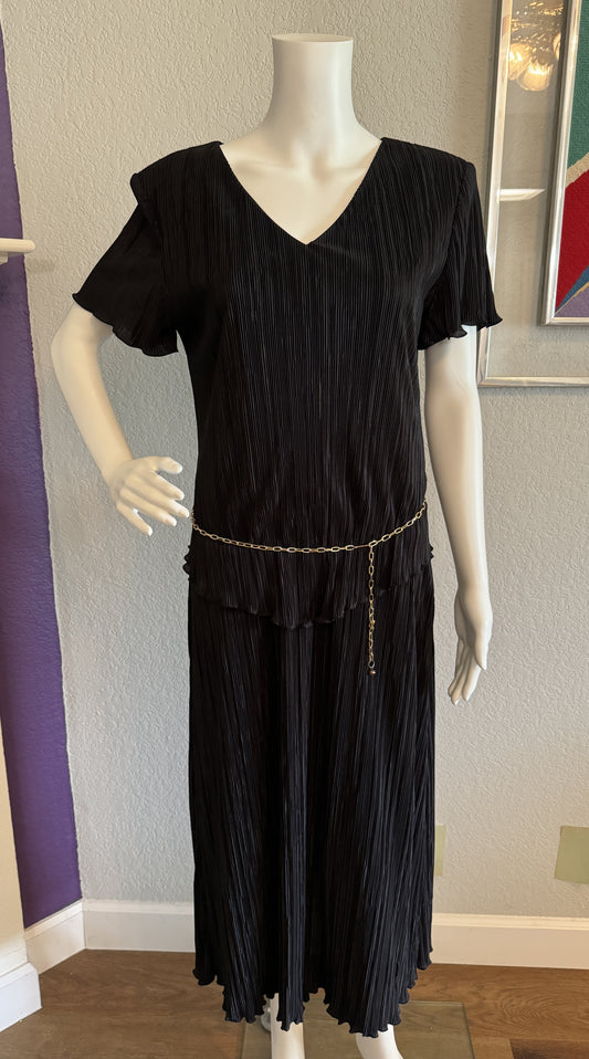 Connected Apparel Black Dress with Gold Belt (Medium), Size 12