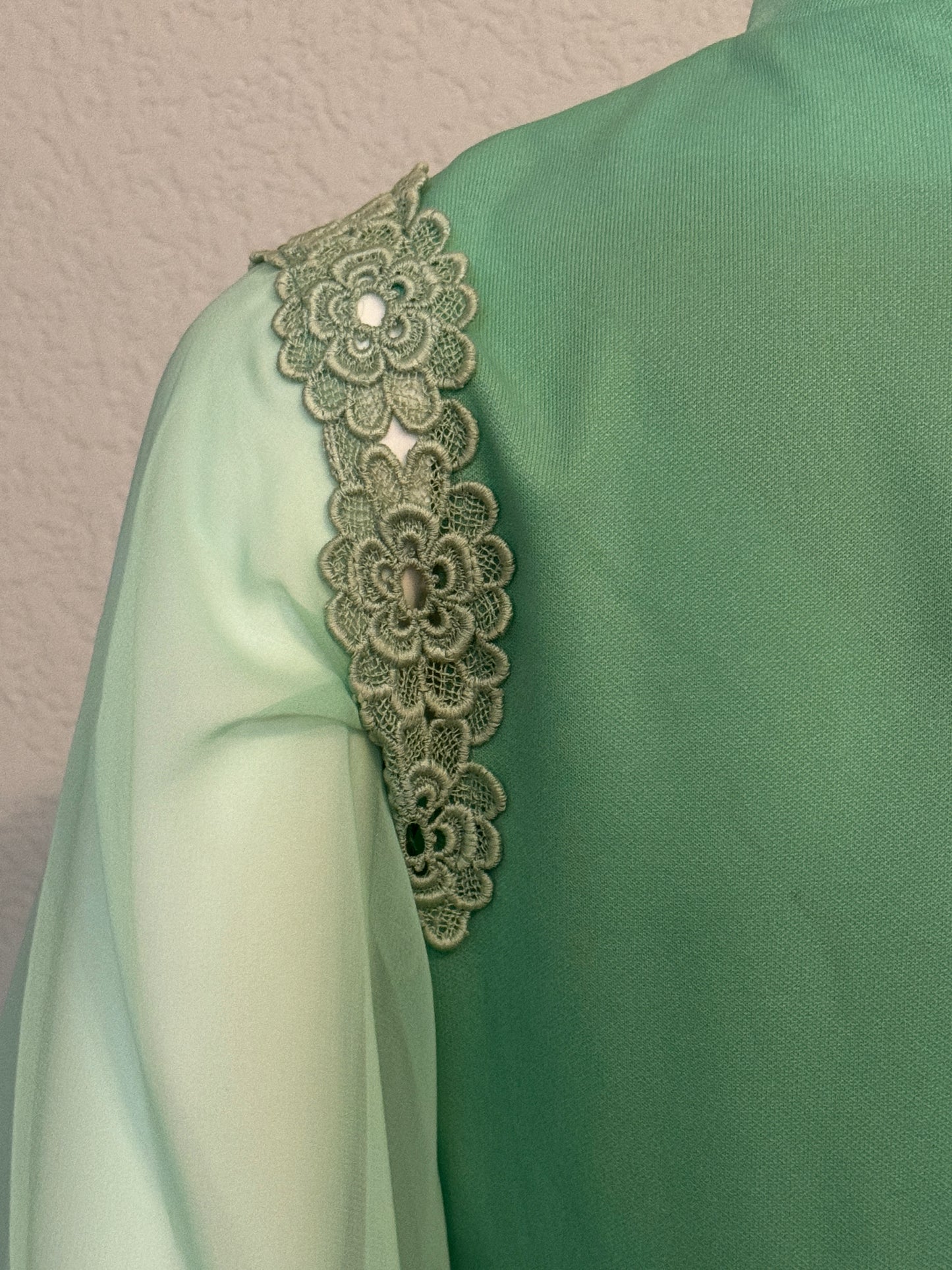 Mint Green Long Sleeves Formal Dress / Gown with Chiffon Arms and Neck Sash - Vintage Size SM