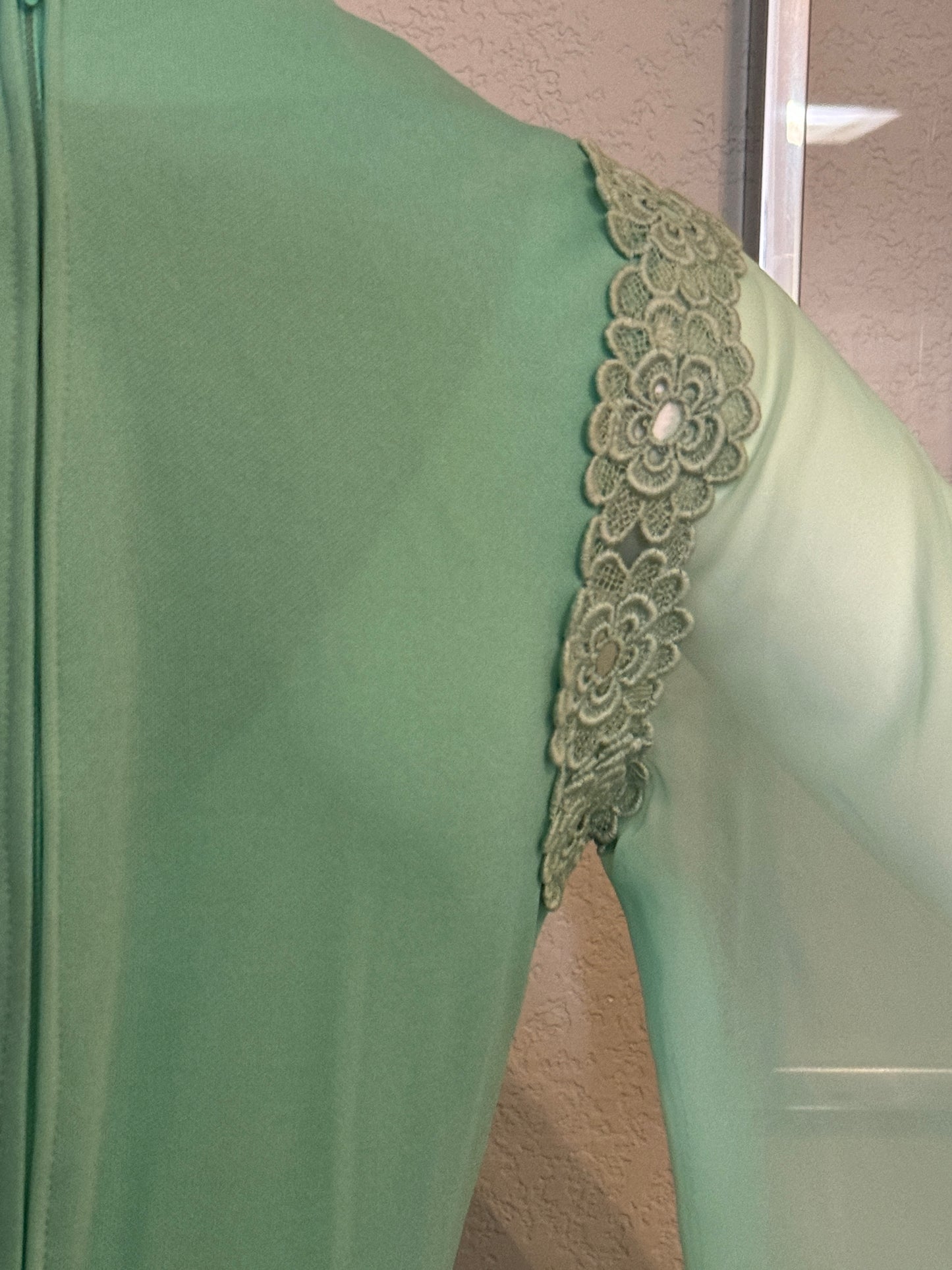 Mint Green Long Sleeves Formal Dress / Gown with Chiffon Arms and Neck Sash - Vintage Size SM