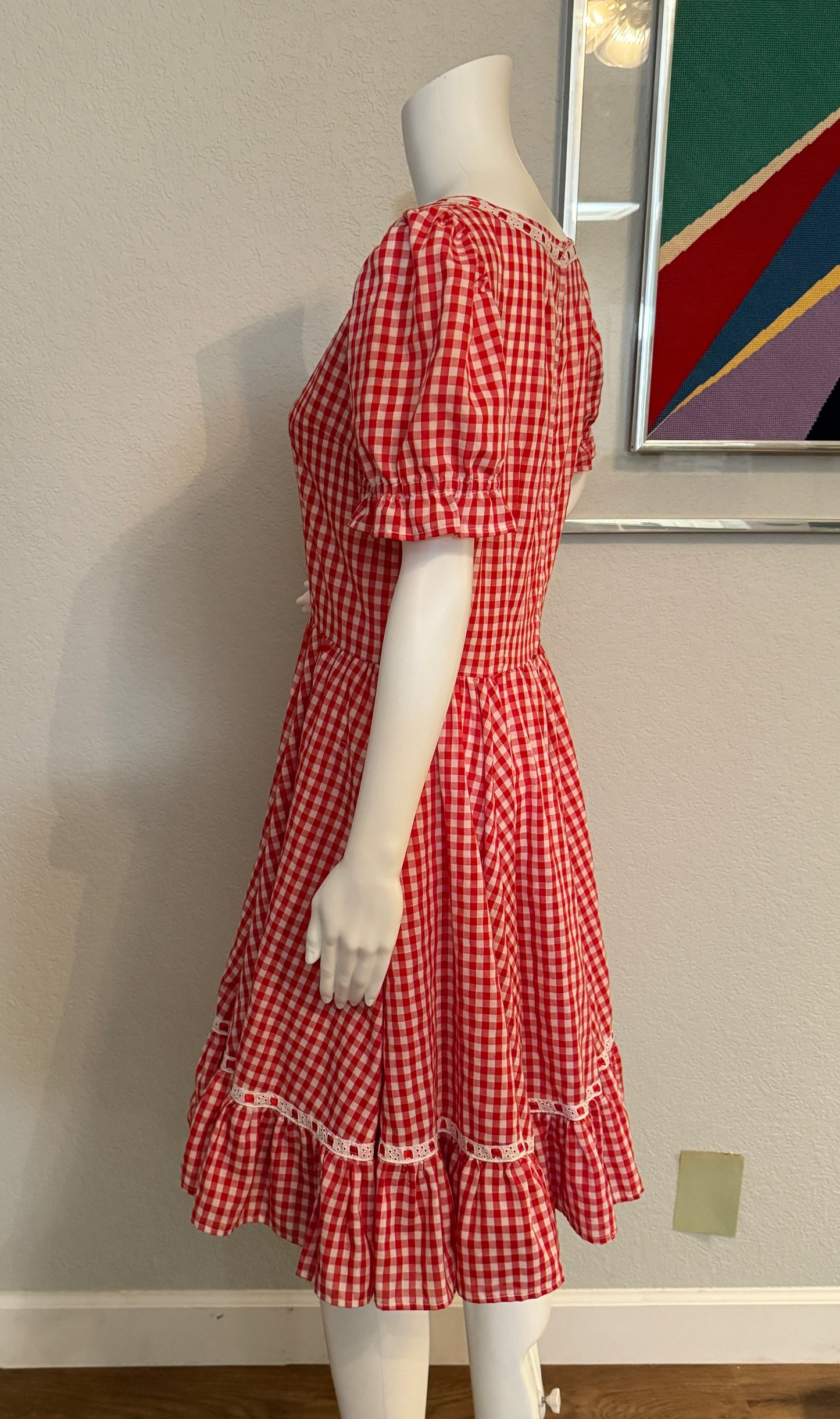 Vintage Red Plaid / Gingham Patterned Short-Sleeve Dress