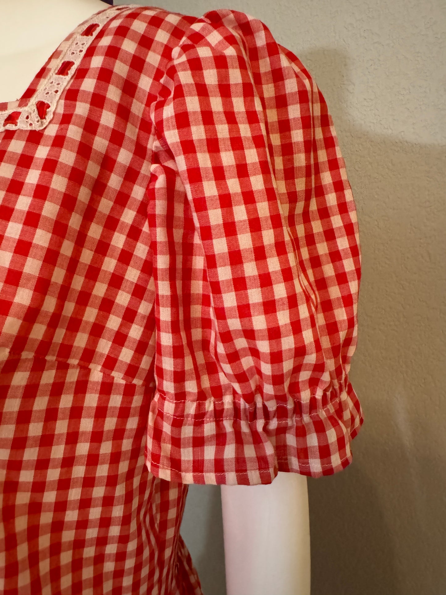 Vintage Red Plaid / Gingham Patterned Short-Sleeve Dress