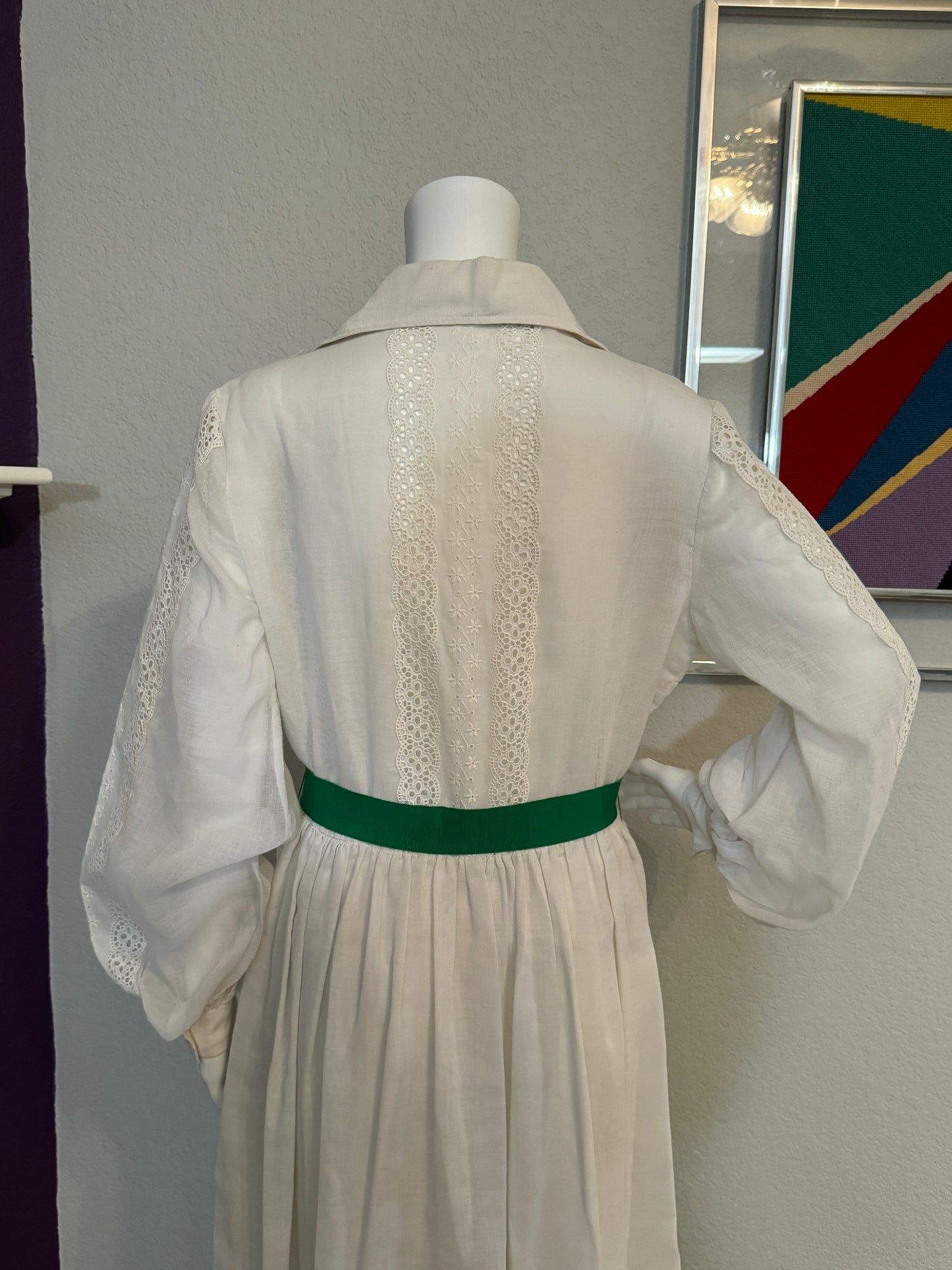 The Gilberts for Tally New Nork White Dress with Green Accent Belt