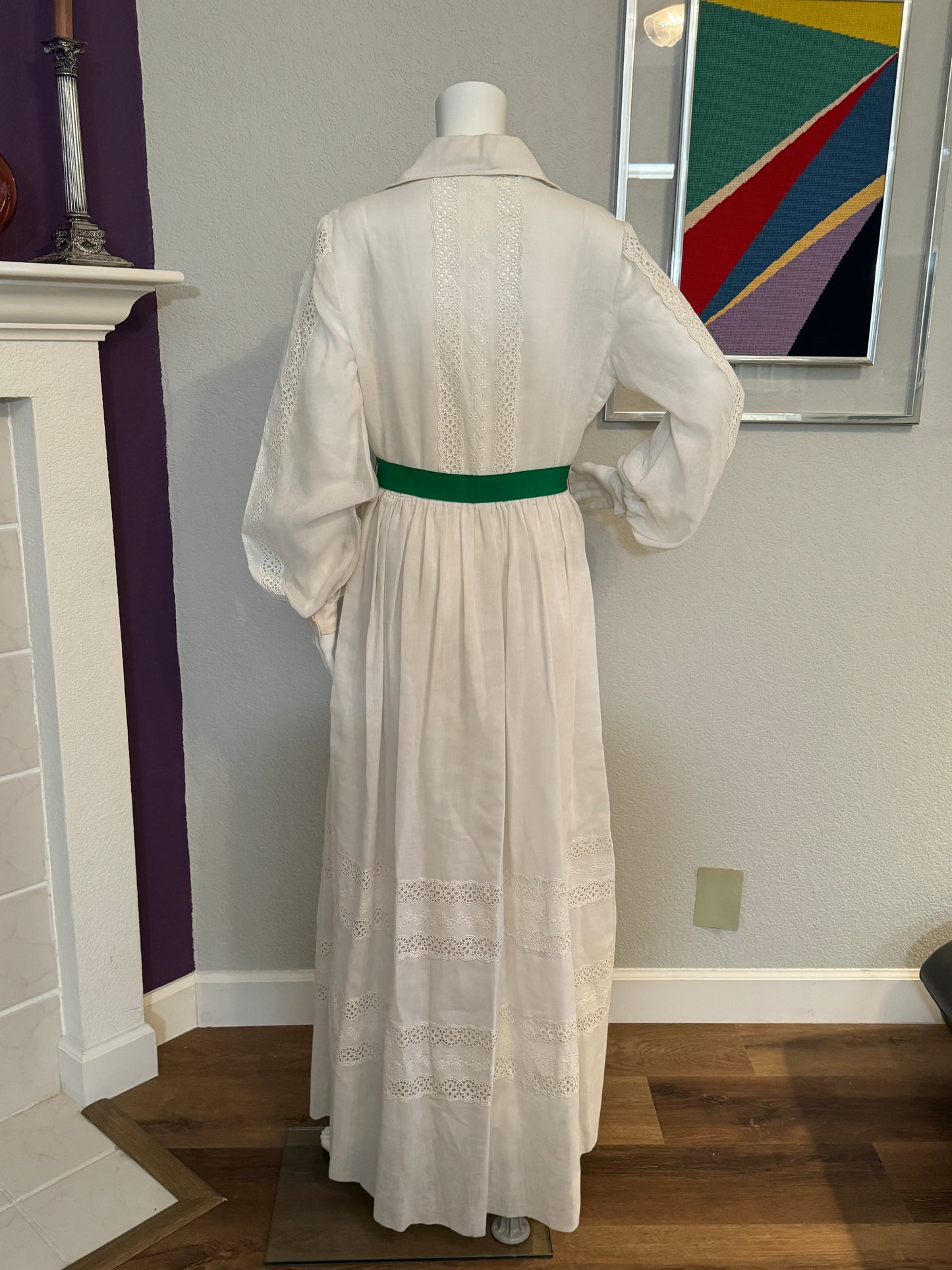 The Gilberts for Tally New Nork White Dress with Green Accent Belt