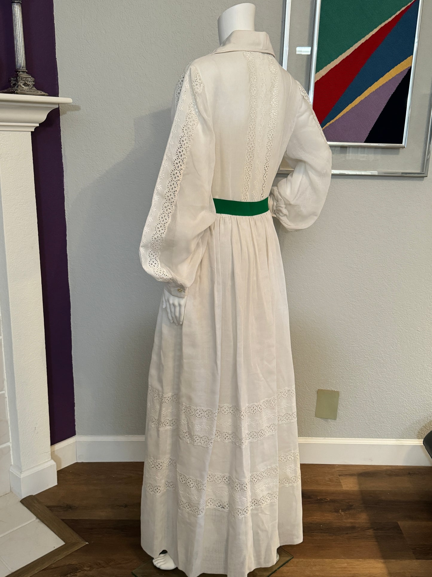 The Gilberts for Tally New Nork White Dress with Green Accent Belt