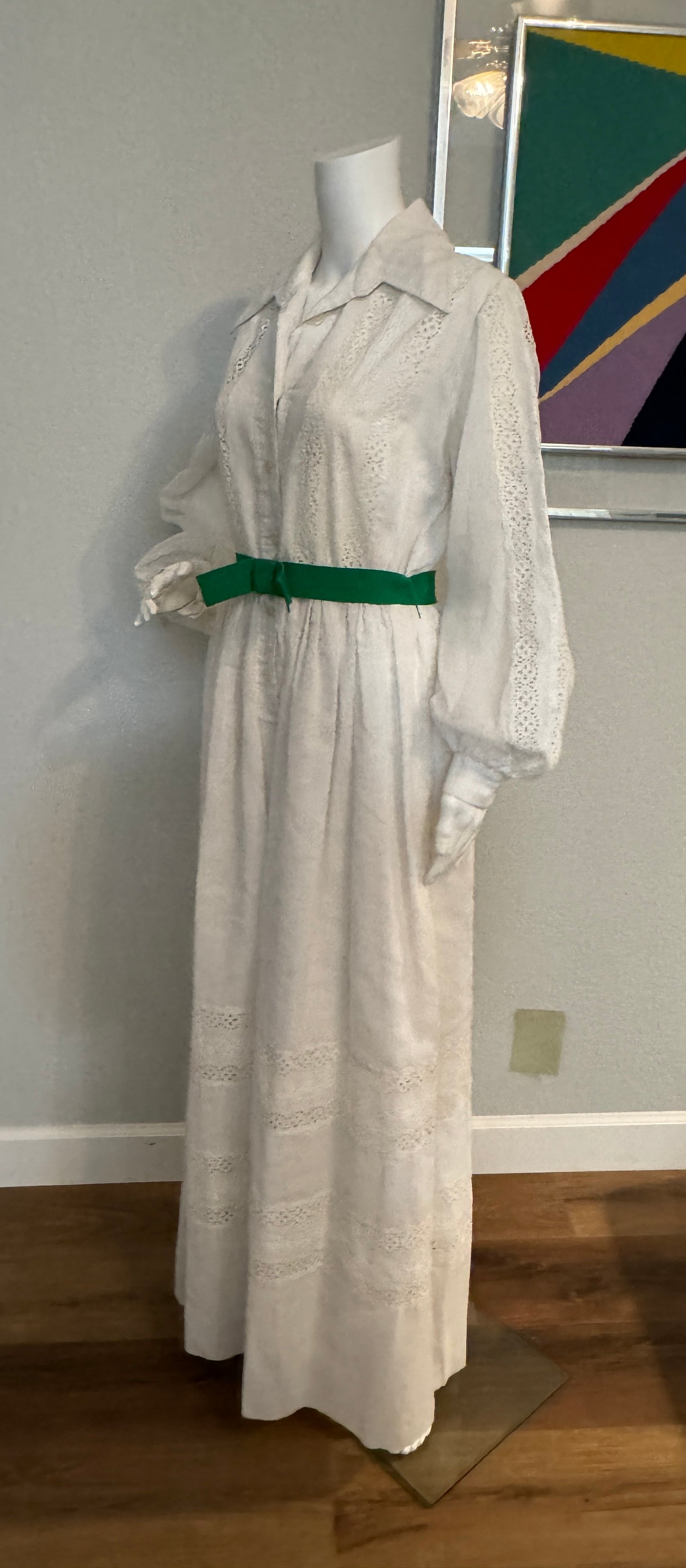 The Gilberts for Tally New Nork White Dress with Green Accent Belt