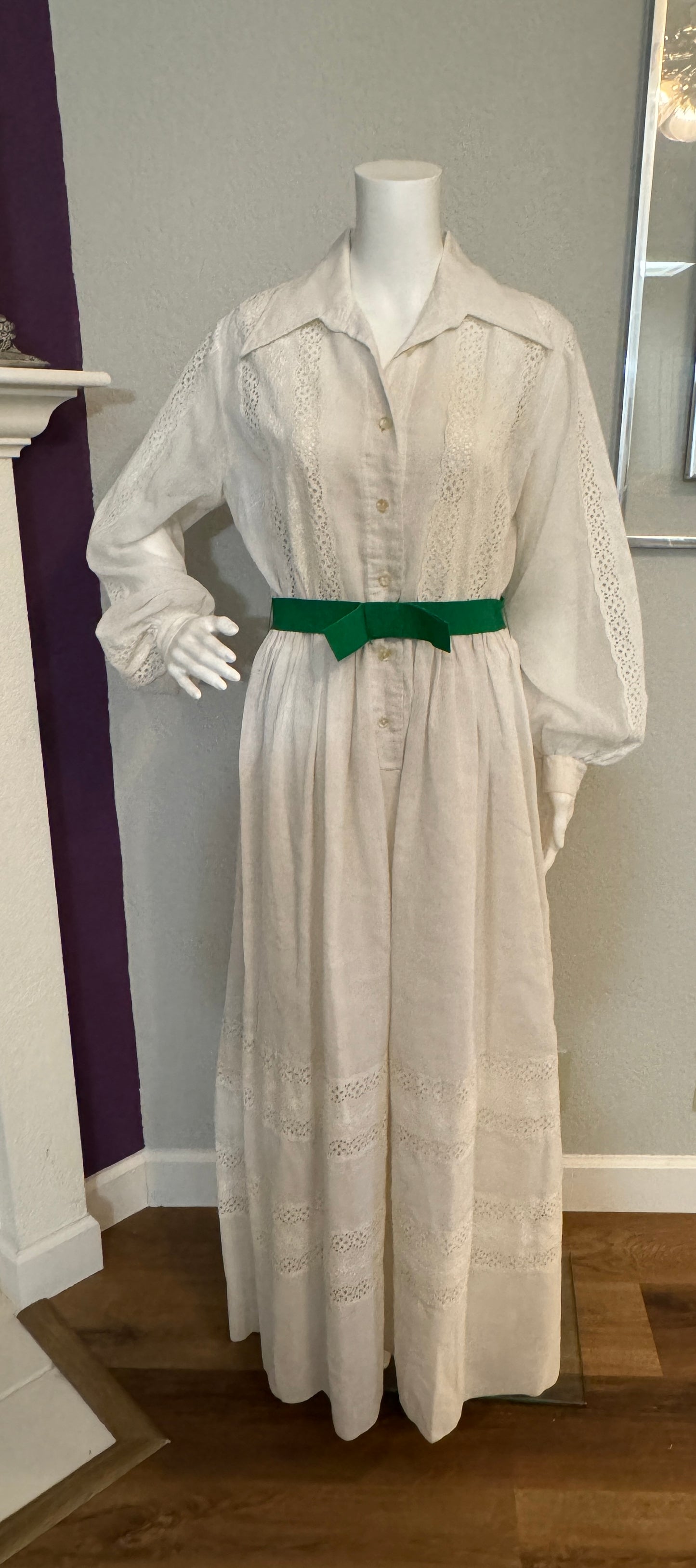 The Gilberts for Tally New Nork White Dress with Green Accent Belt