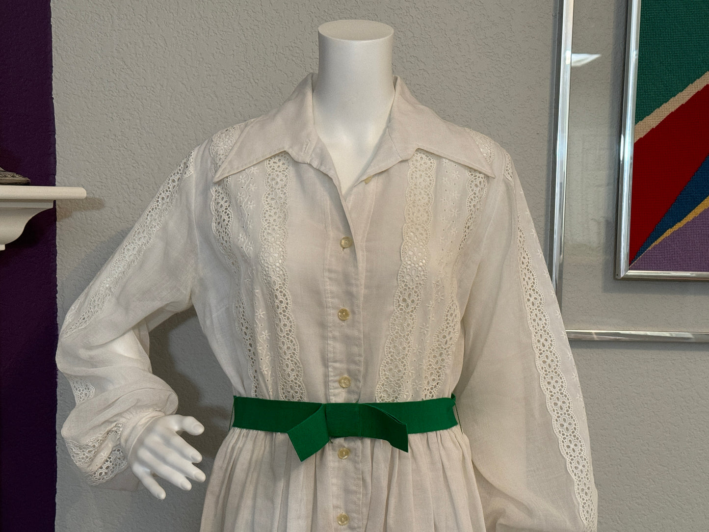 The Gilberts for Tally New Nork White Dress with Green Accent Belt