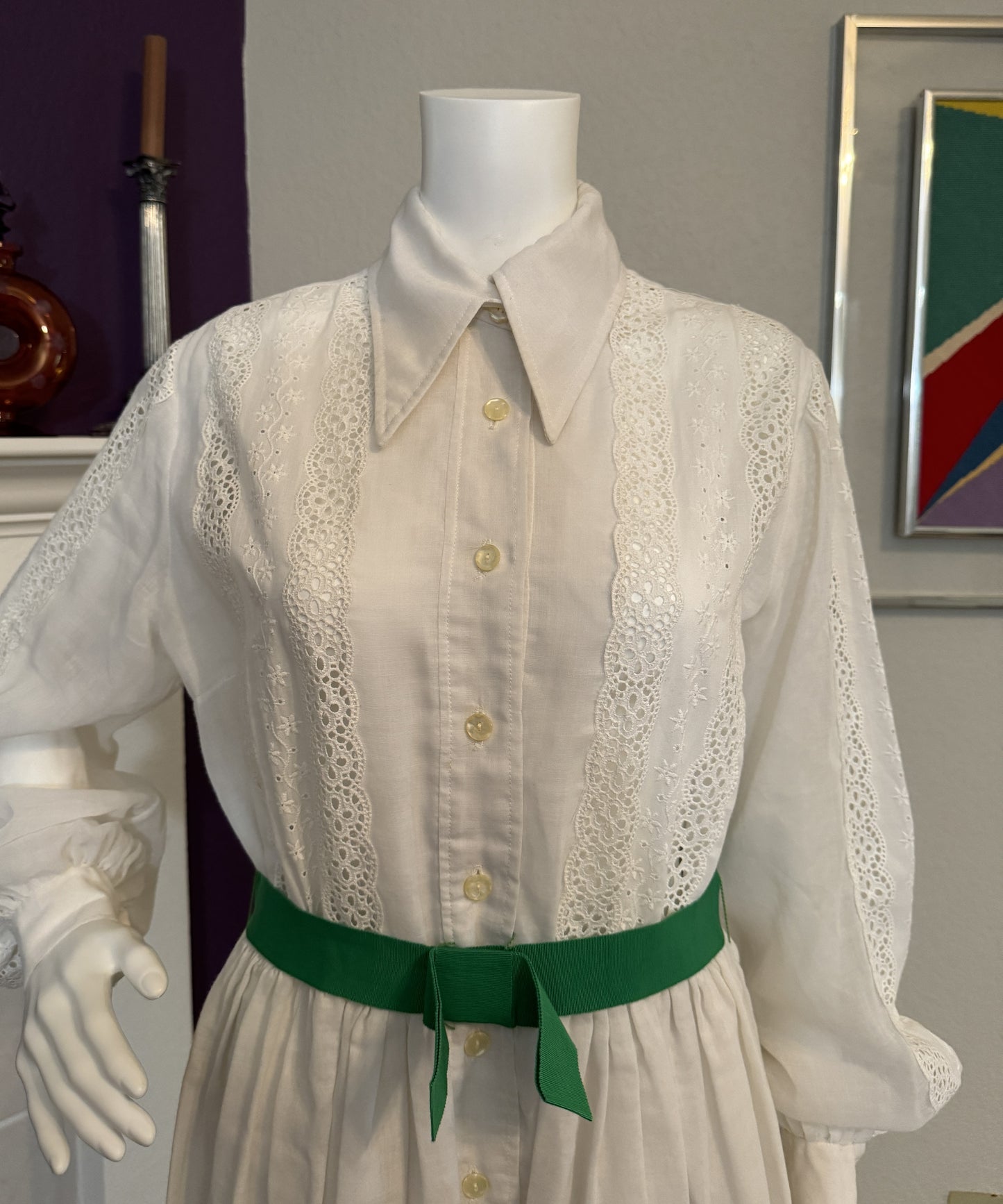 The Gilberts for Tally New Nork White Dress with Green Accent Belt