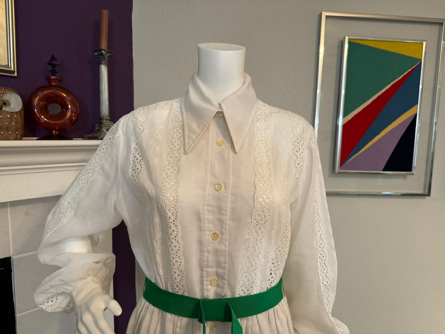 The Gilberts for Tally New Nork White Dress with Green Accent Belt