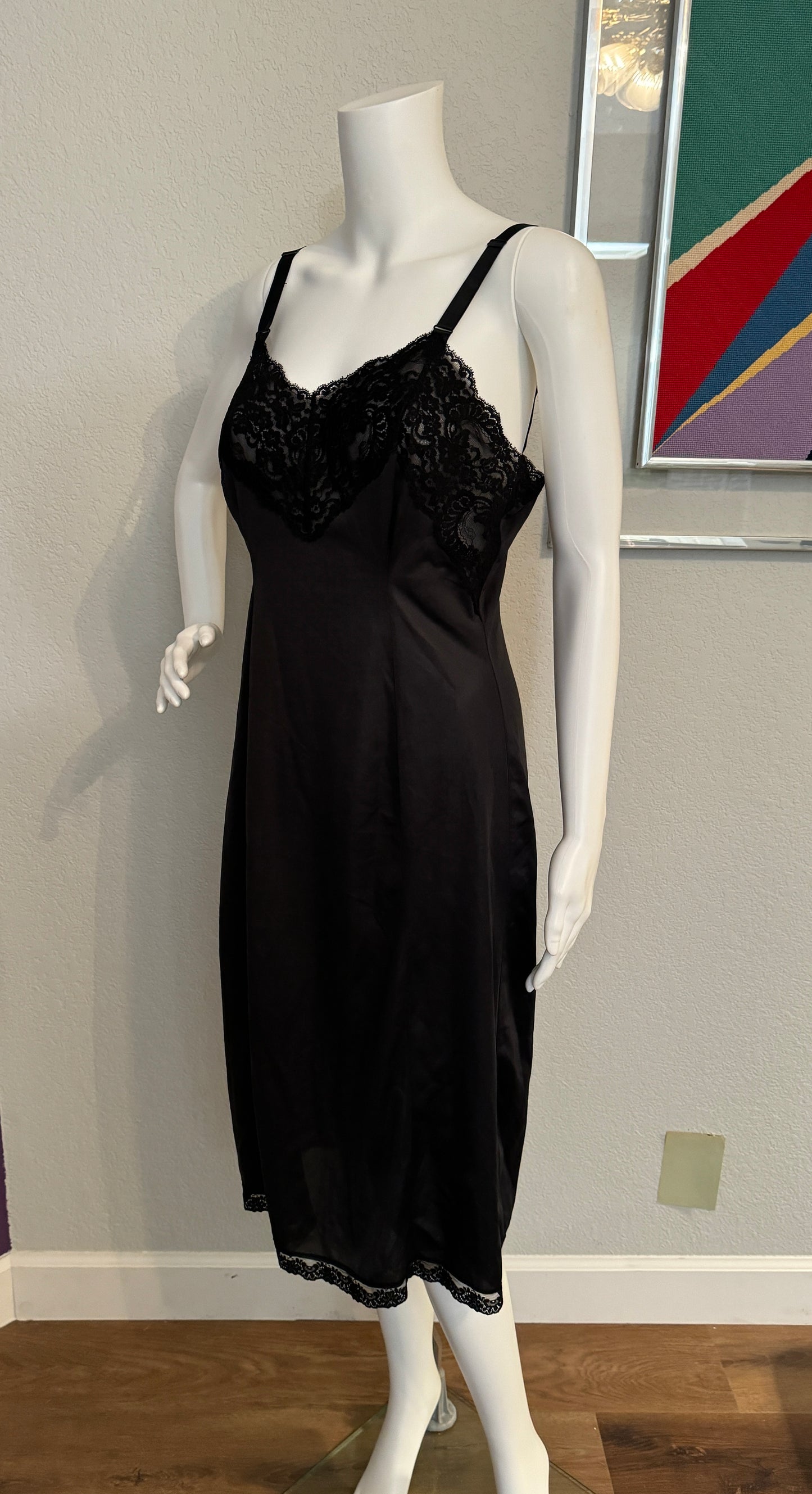 Wonder Maid Black Full Slip, 1960s,  ILGWU Union Made – Size 38