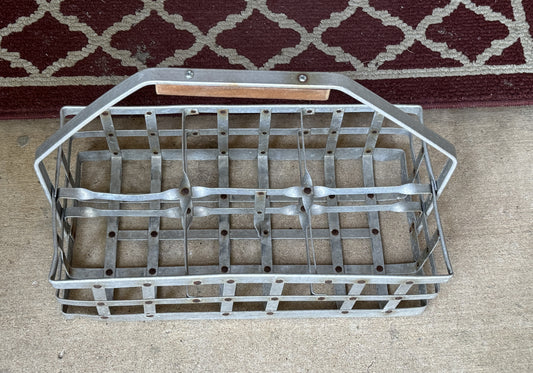 Milk Bottle, Dairy Carrier in Metal Caddy with Wood Handle, Six compartments