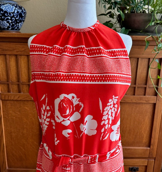 Vintage 100 Parkhouse Dallas White Floral Maxi Dress - Sleeveless Summer Dress with Tie Belt – Medium, Size 14