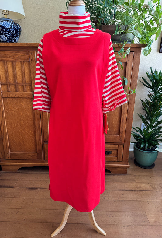 Vintage 1970s Bealls Red & White Striped Knit Dress Set | Nautical Two-Piece | Size 14