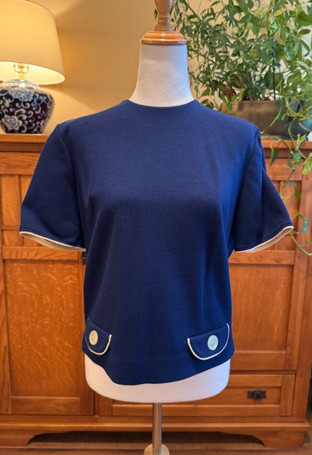 Vintage Jonathan Logan Royal Blue Dressy Short Sleeve Shirt, Size Medium (M)
