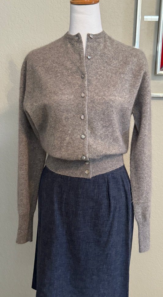 Gray Patterned Vintage Cardigan Sweater - Lamb’s Wool