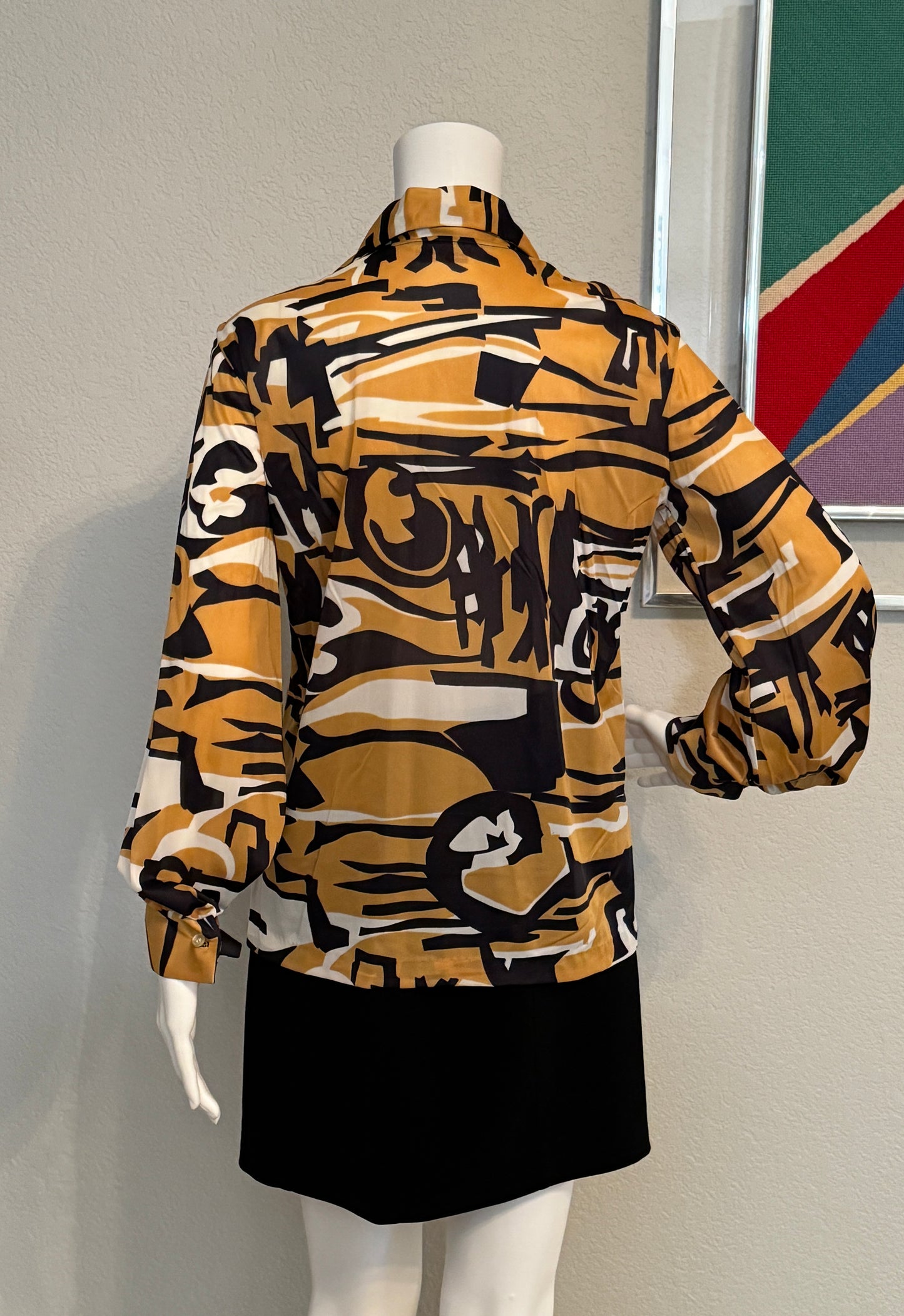 Montgomery Ward Polyester Long Sleeve Patterned Blouse