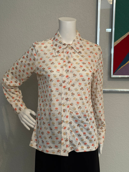 Vintage Montgomery Ward Long Sleeve Women’s Blouse with Flowers