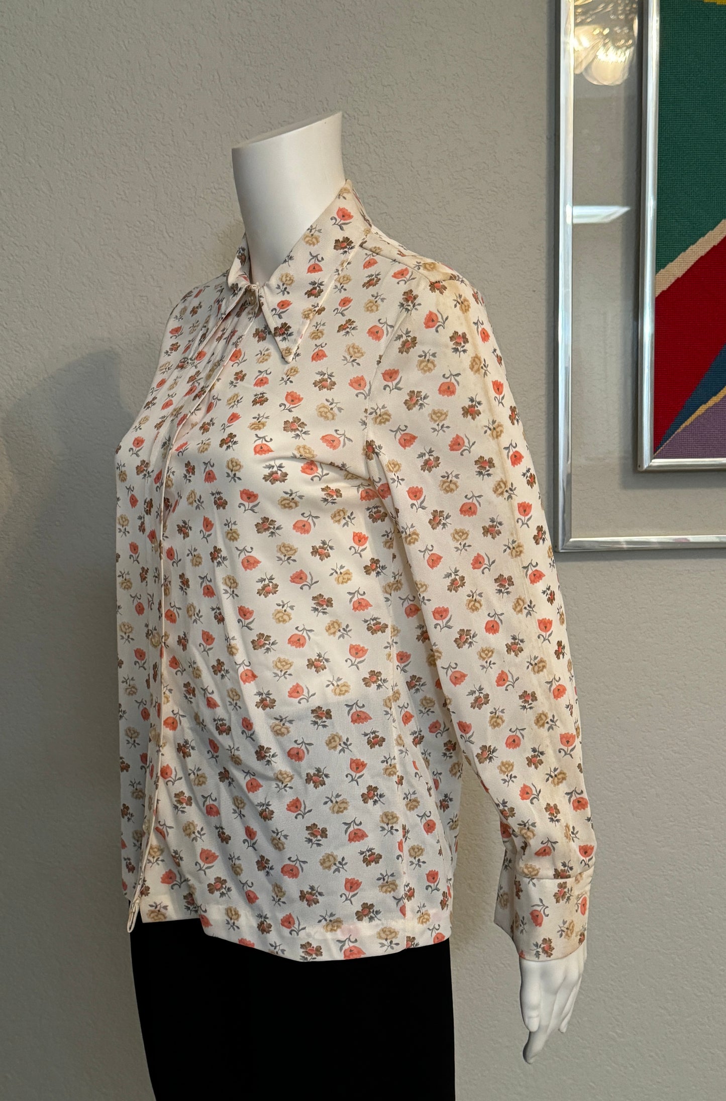 Vintage Montgomery Ward Long Sleeve Women’s Blouse with Flowers