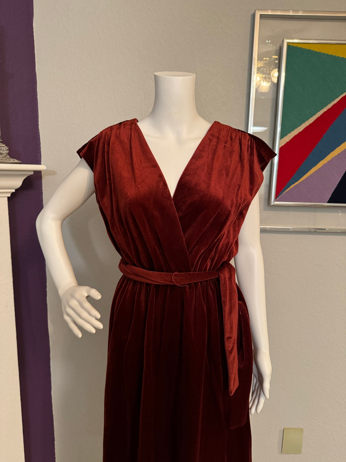 PBJ Velvet Maroon Valour Dress with Belt - Vintage Size 13