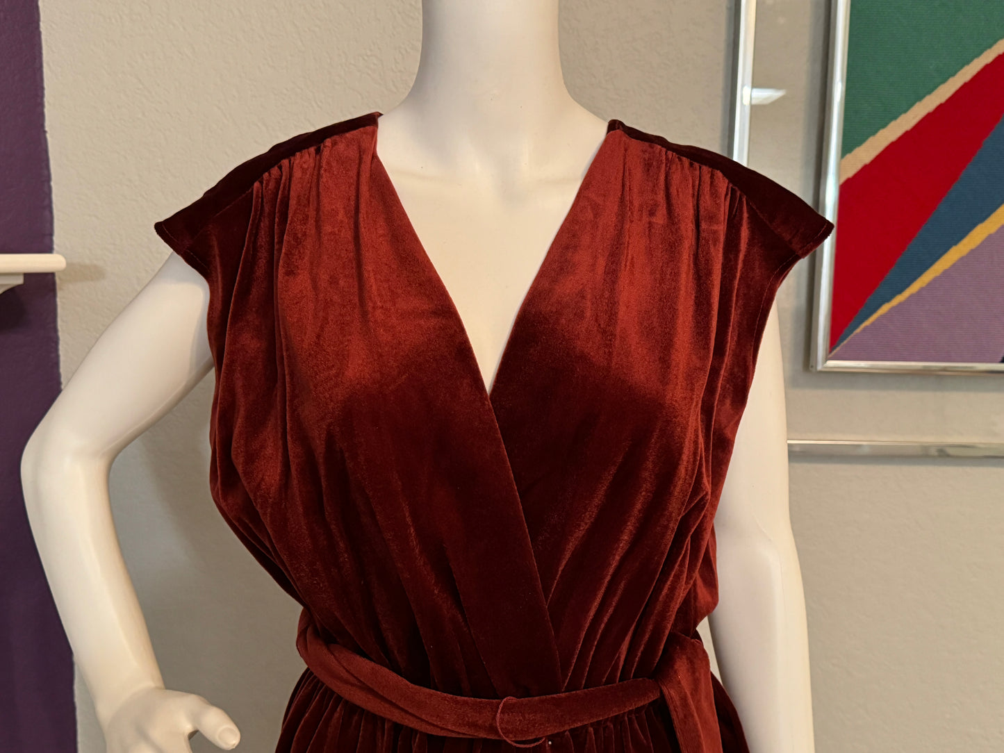 PBJ Velvet Maroon Valour Dress with Belt - Vintage Size 13