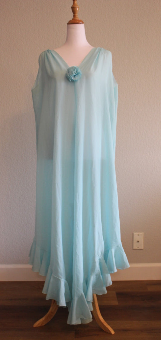 Lala's Original Pale Turquoise Nylon Chiffon Nightgown