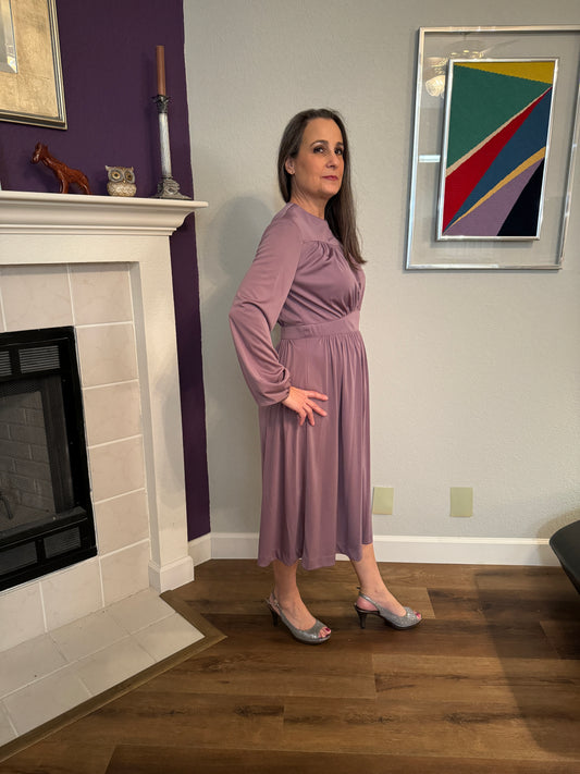 Long Sleeve Shiny Light / Mauve Purple Dress  (Vintage Size 12)
