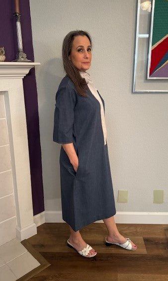 Navy Blue Jean Dress with White Accent Collar