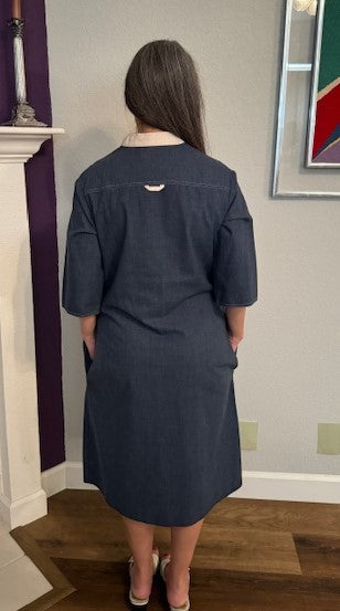 Navy Blue Jean Dress with White Accent Collar