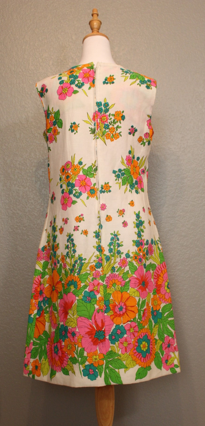 Off White, Pink, Green, Orange Cotton Flower Dress