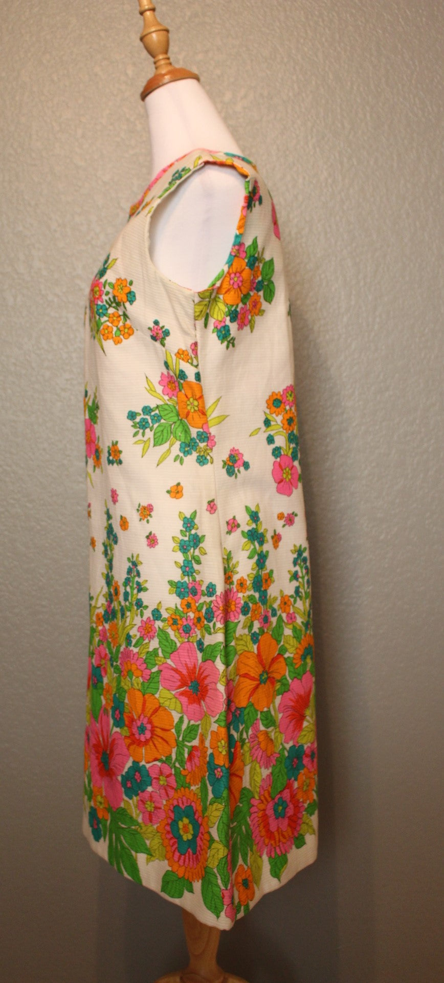 Off White, Pink, Green, Orange Cotton Flower Dress