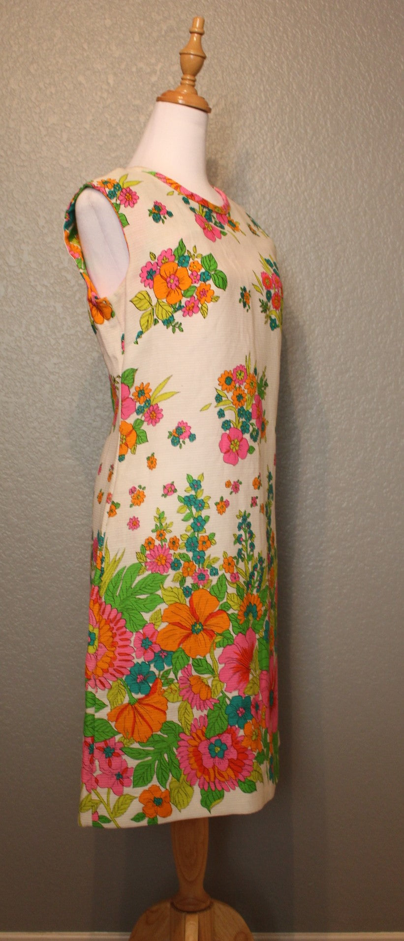 Off White, Pink, Green, Orange Cotton Flower Dress