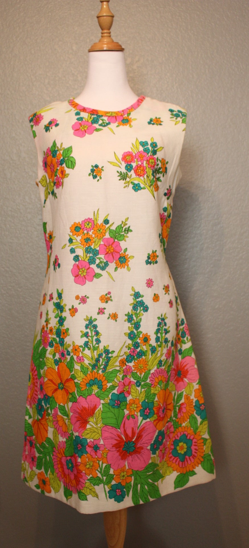 Off White, Pink, Green, Orange Cotton Flower Dress