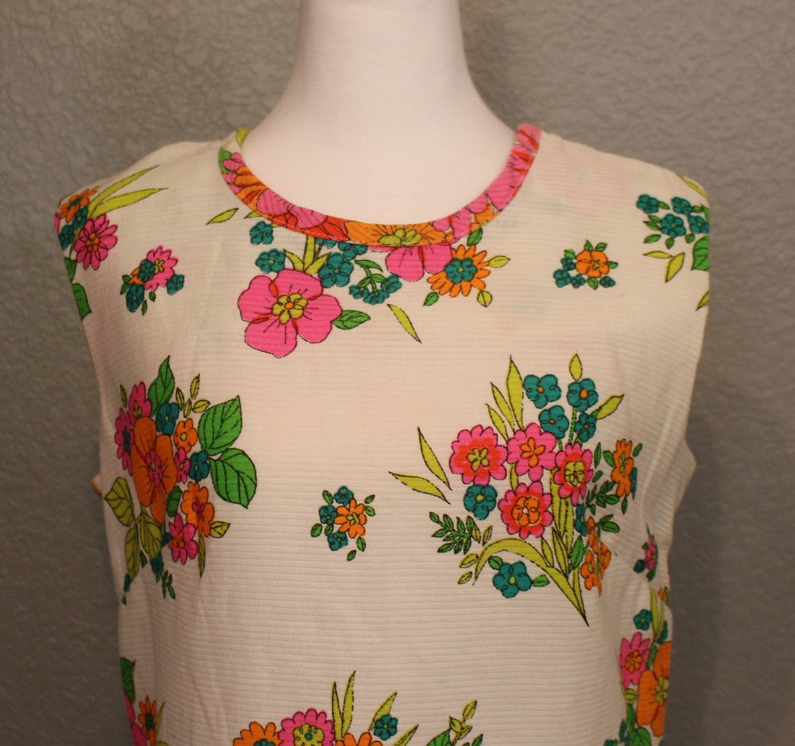 Off White, Pink, Green, Orange Cotton Flower Dress