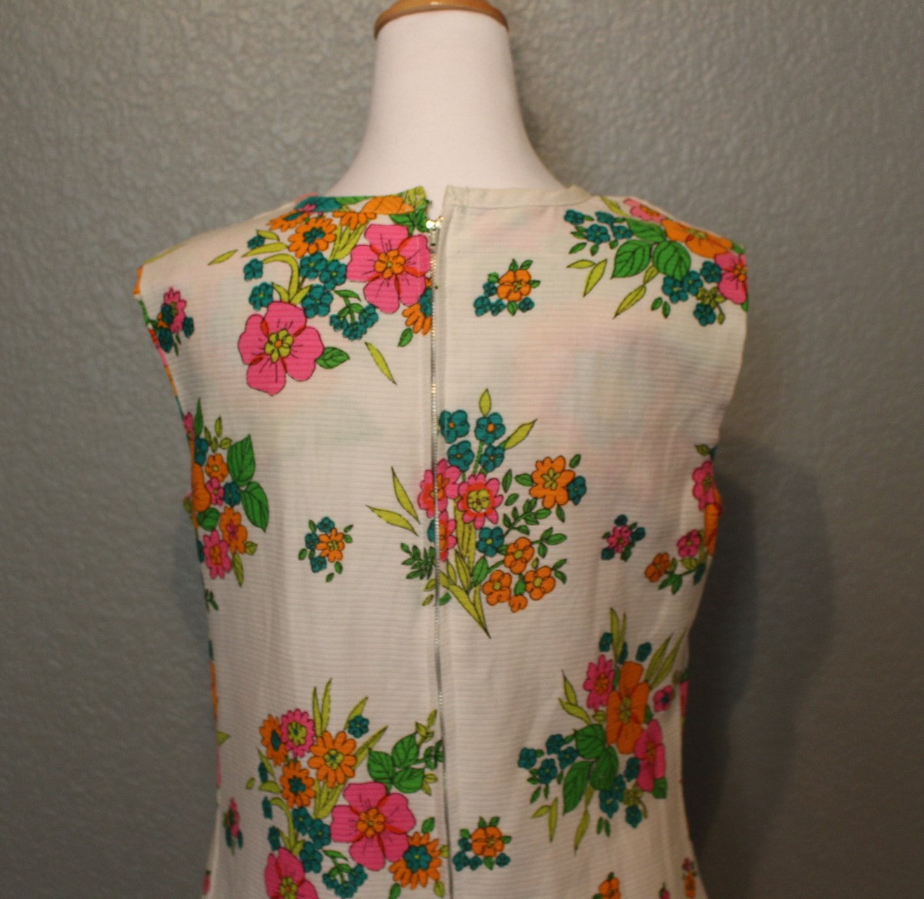 Off White, Pink, Green, Orange Cotton Flower Dress