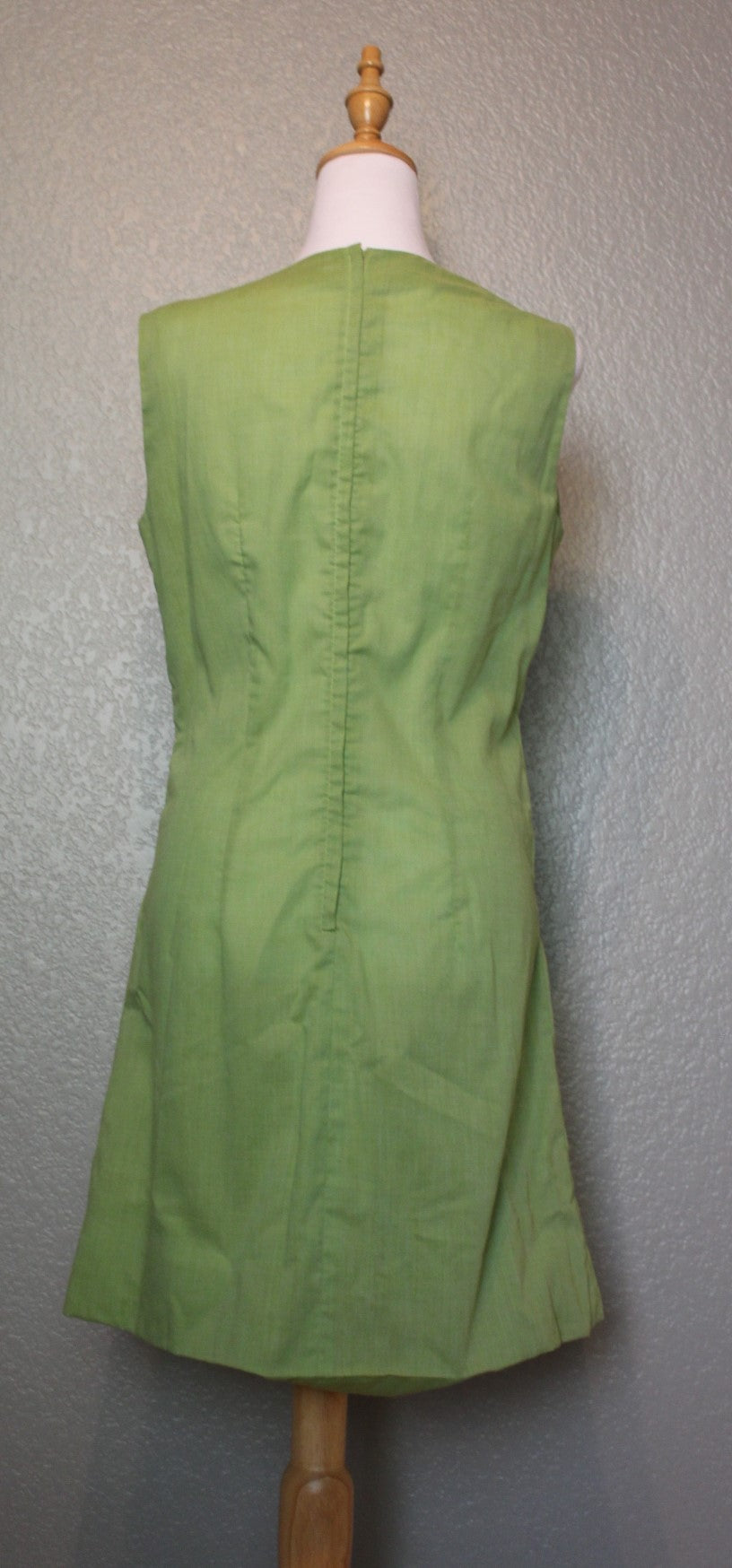 Olive Green Cotton Sleeveless Dress with White Ribbon and Bow