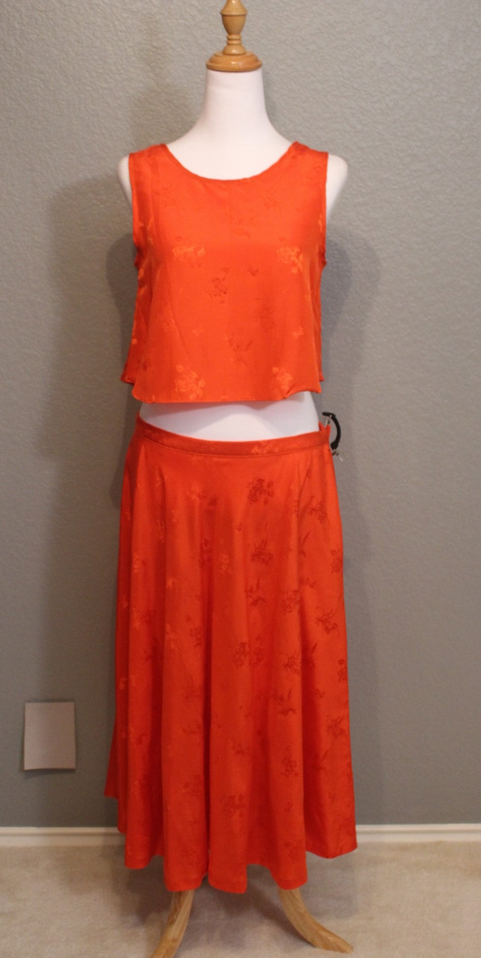 Vibrant Orange / Red Sleeveless Shirt and Matching Skirt