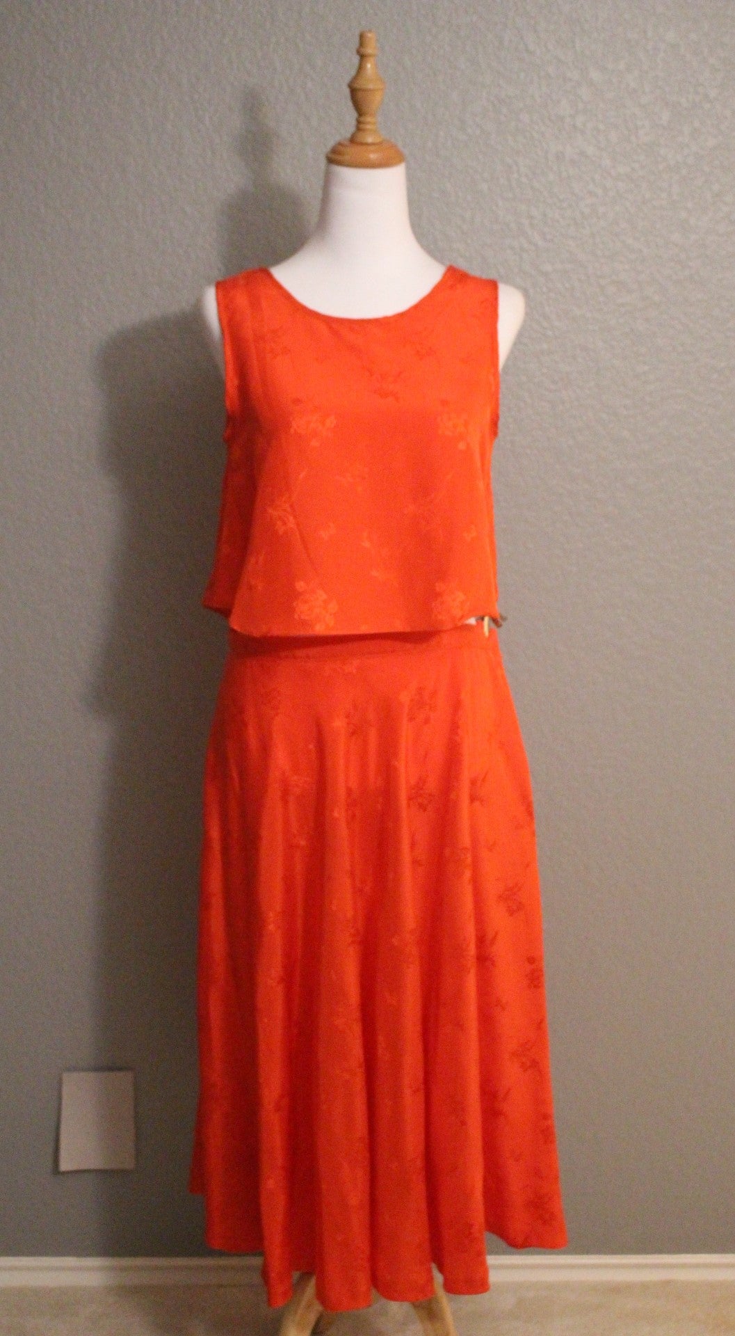 Vibrant Orange / Red Sleeveless Shirt and Matching Skirt