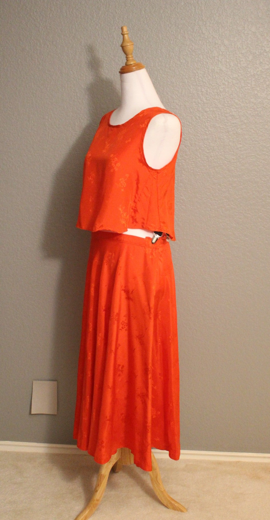 Vibrant Orange / Red Sleeveless Shirt and Matching Skirt