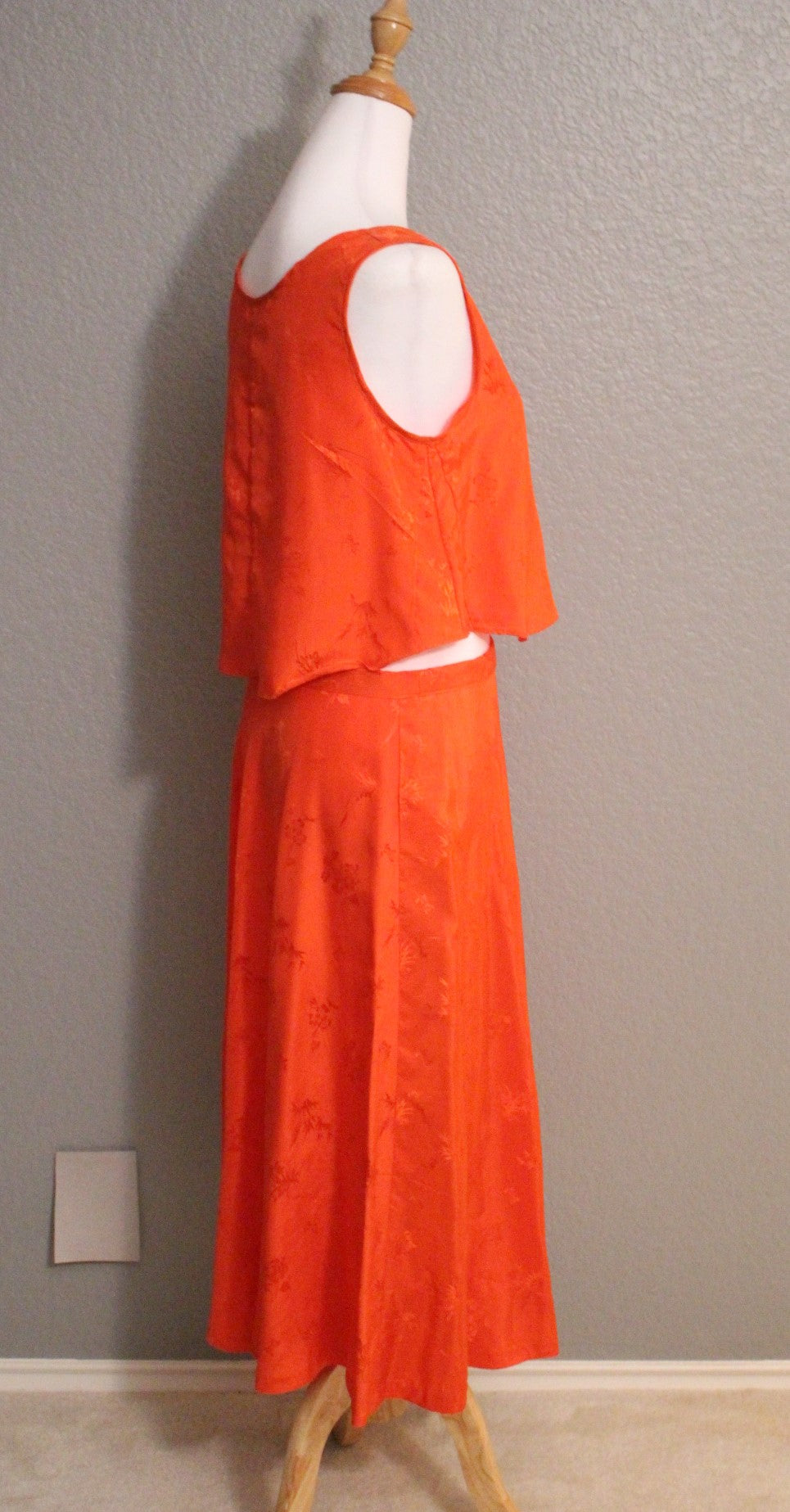 Vibrant Orange / Red Sleeveless Shirt and Matching Skirt