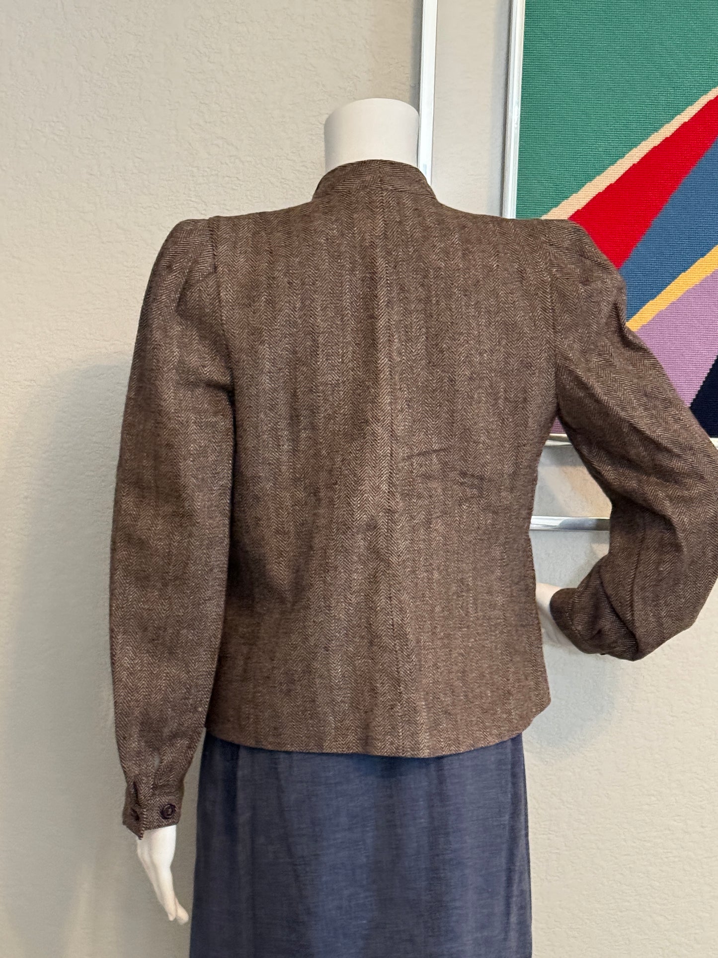 Peabody House Brown Herringbone Blazer Jacket Romania, Size 5/7