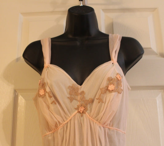 Pink Chiffon Nightgown with Flowers Size (S)