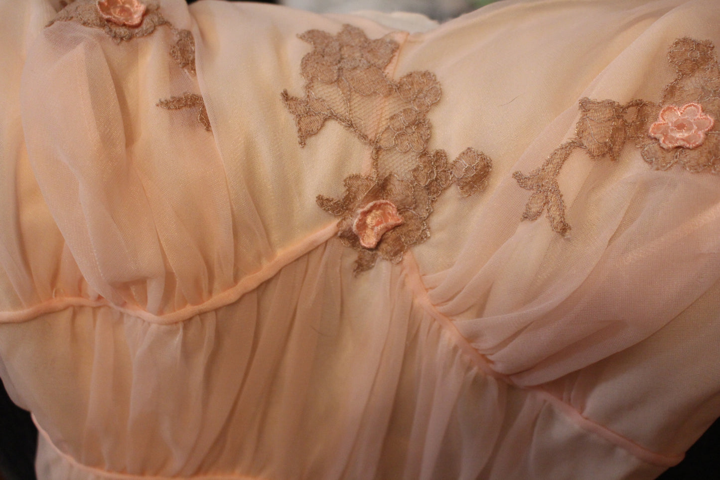 Pink Chiffon Nightgown with Flowers Size (S)