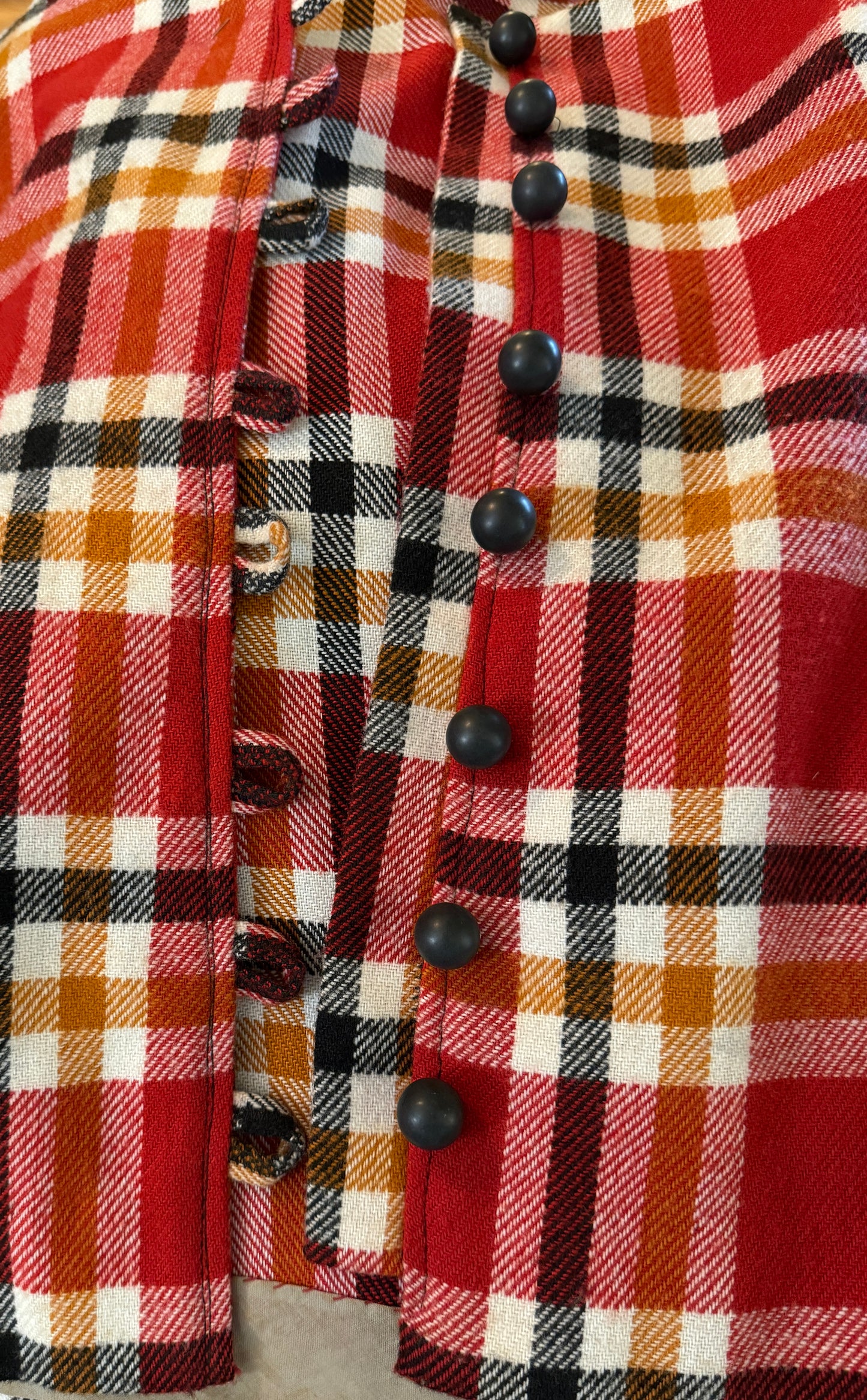 Plaid Long Sleeve Jacket - Red, Black, Orange, Beige