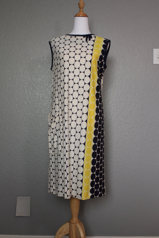 Prissy Cotton Sleeveless Off-White, Blue and Yellow Dotted Dress