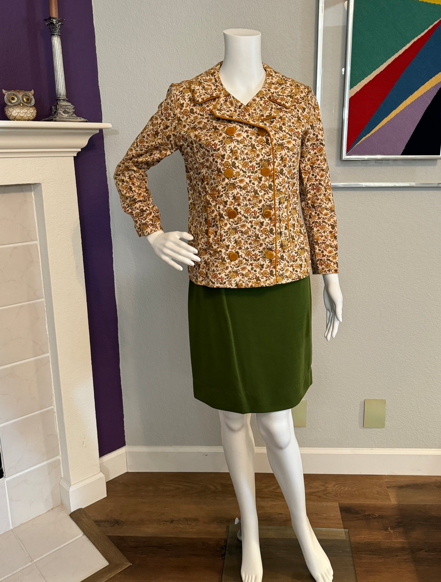 Robbie Rivers Army Green, Gold, Brown Flower Jacket & Catilina Army Green Skirt